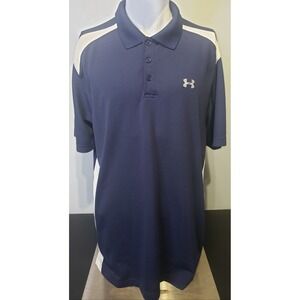 Under Armour Mens Size‎ XL Polo Golf Shirt Blue White Heatgear
